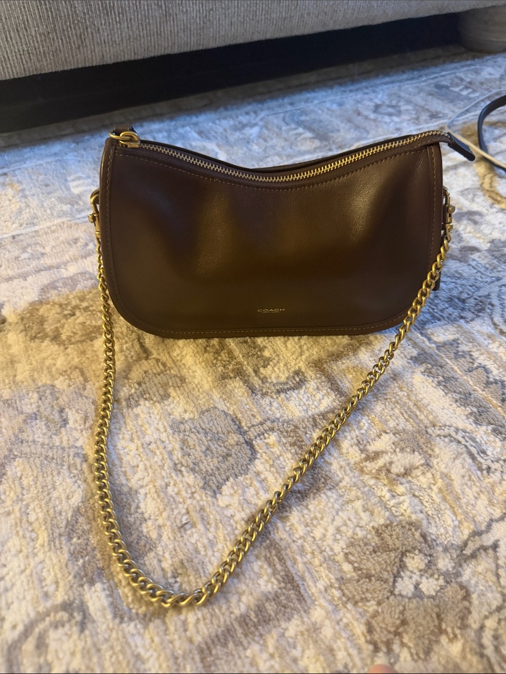 Coach Dark Brown Leather waverly  Shoulder Bag with Gold Chain